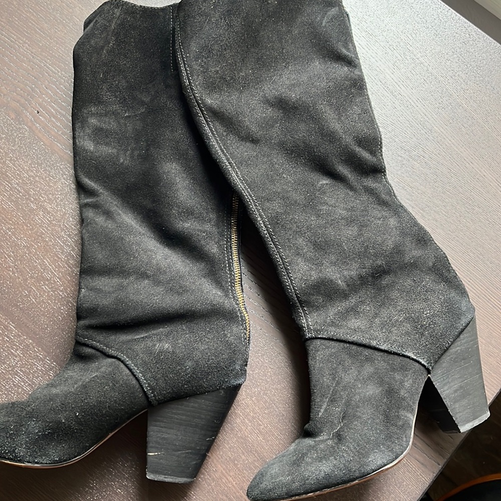 Black High Boots Leather Suede